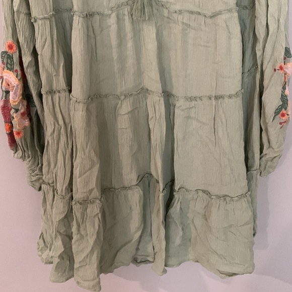 FREE PEOPLE Spell On You Embroidered Mini Dress in Earth Sage Size L - Picture 5 of 13